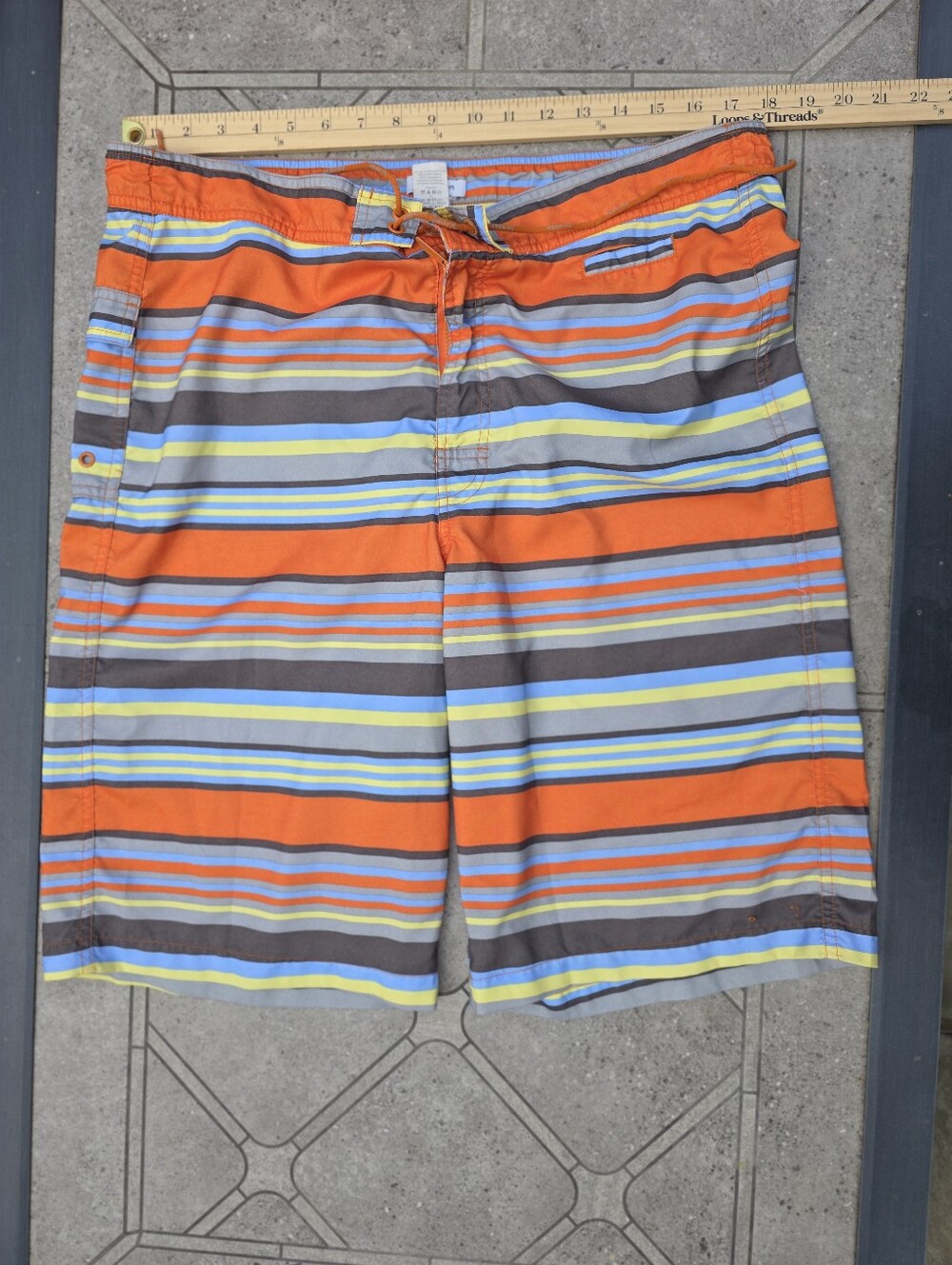 Calvin Klein Striped Men's Swim Trunks Orange Blue Size L 36 Inch